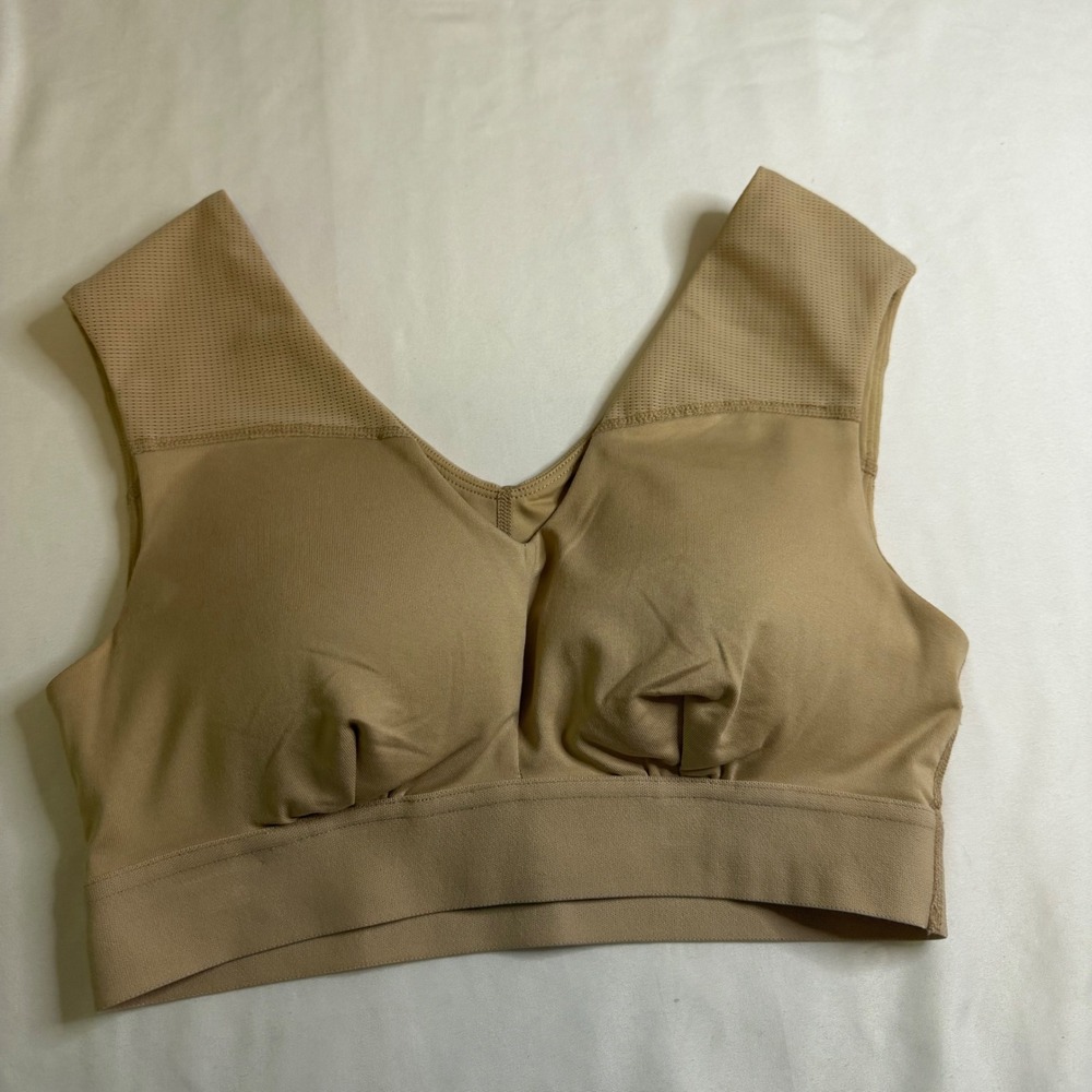 Tommie Copper Znergy Tan Compression Back Support Wireless Bra Small 0991WR